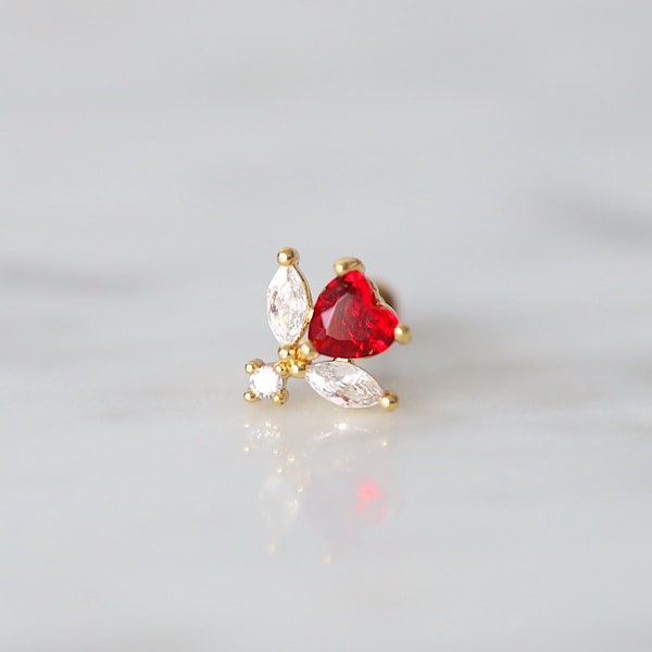 Red Heart Stud • 18K Gold Heart stud • Heart Tragus Stud • Miminal Stud • Heart CZ stud • Tiny Tragus Studs • Studs• Princess Heart Studs