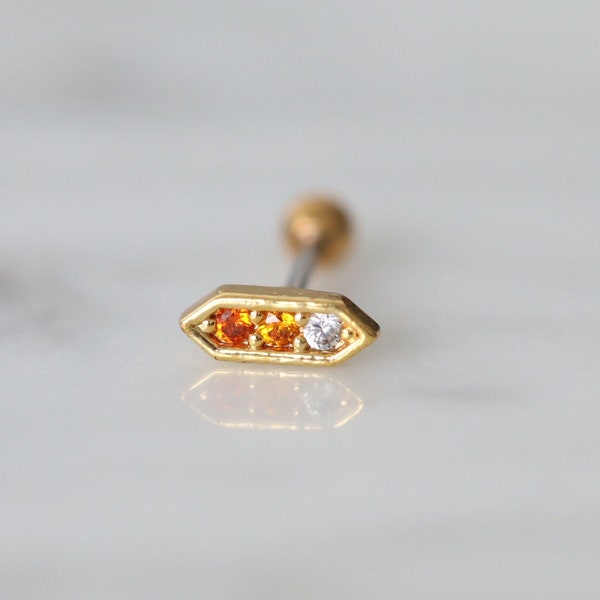 18K Gold Geometric Studs • Orange Gem Studs • Tragus Earrings Gold • Triangle Gem Studs • Helix • Conch Earring • Geometric Studs Set • Tiny