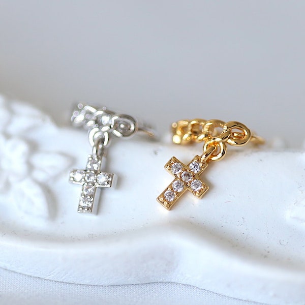 Tiny Cross Hoops • 18K Helix Cross Earrings • Minimal Cross Huggies • Delicate Cross Earrings • Gift For Christian • Tragus Hoops •Studs Set