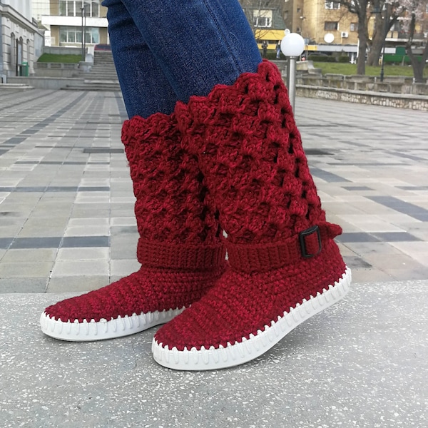 Handmade Crochet Boots with premium materials . High ankle boots made out of cotton made for walks. Handmade boho style boots for women