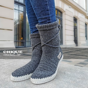 Bohemian handmade boots women , crochet daily boots , ugg style boots women , fashion crochet boots, grey high ankle boots , knitted boots image 1