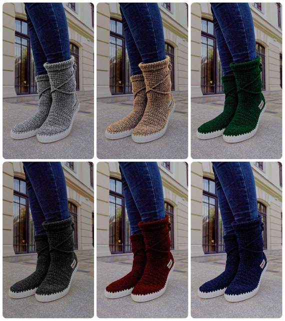 Botas de ganchillo de mujer botines altos grises botas boho | Etsy México