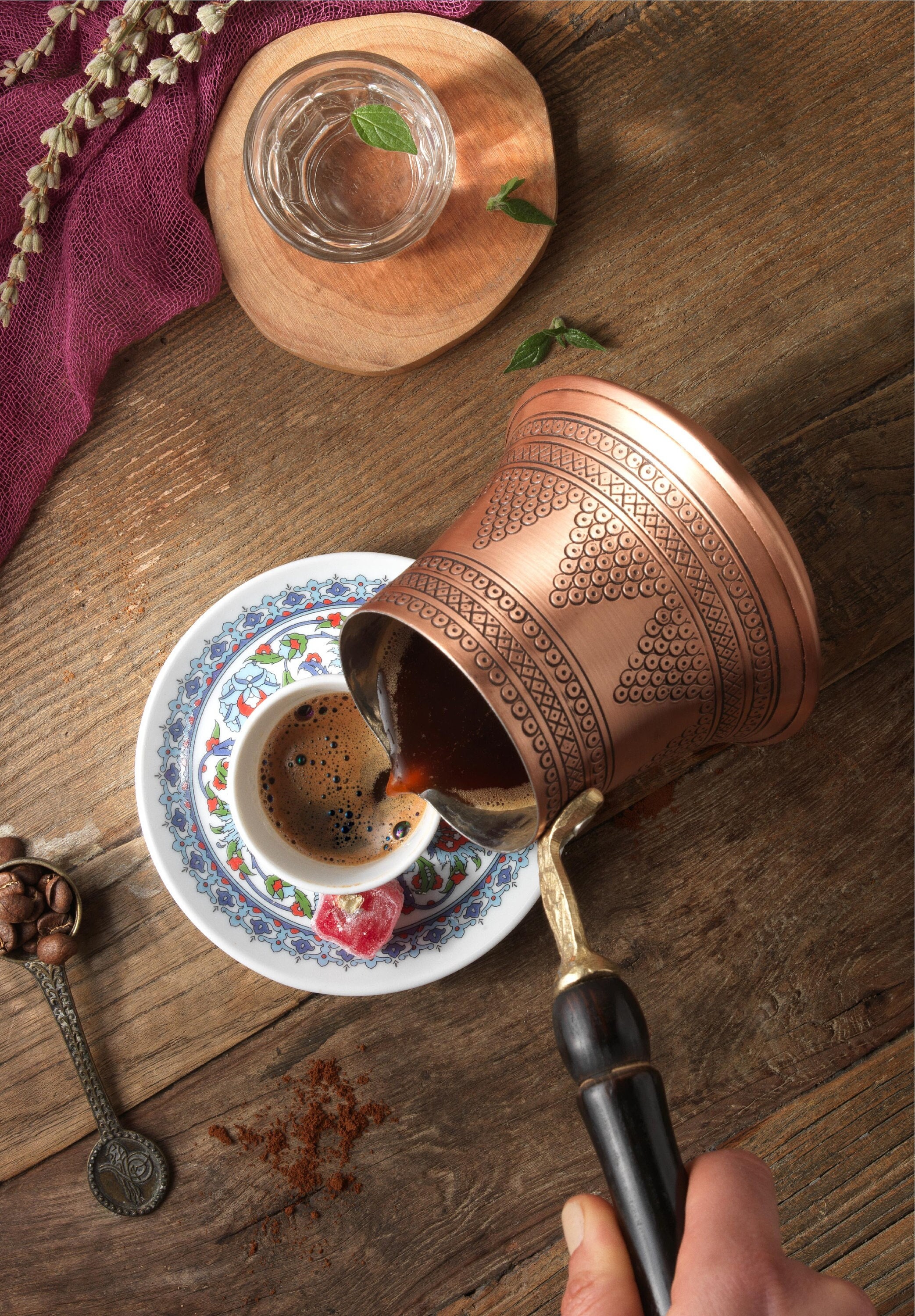 Turkish Copper Coffee Pot Handmade With Embossing And Turkish
