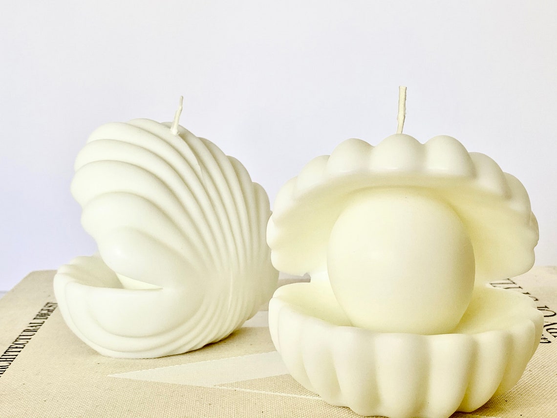 Seashell Candle Clam Shell Candle Pearl in Clam Candle Etsy
