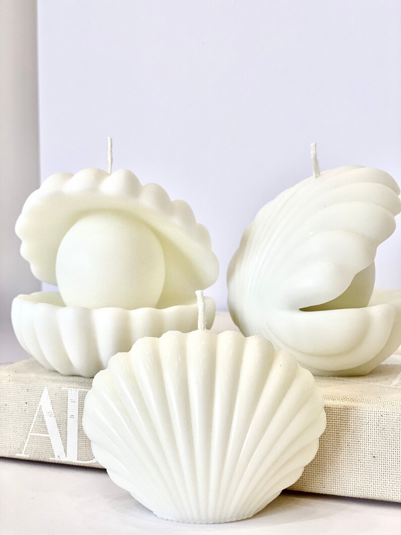 Seashell Candle Clam Shell Candle Pearl in Clam Candle Etsy Australia
