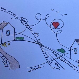 Um pacote de quatro cartões em branco com uma mensagem simples para enviar a amigos e familiares. 'Da minha casa para a sua... amor, alegria e felicidade.'