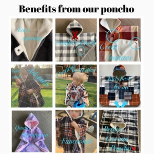 Blue and Gray plaid car seat poncho,kids winter poncho coat ,double layers,soft car seat blanket,option for pockets. image 5