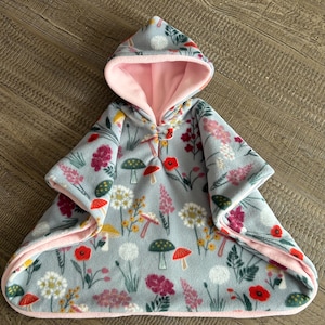 Mushroom and flowers car seat poncho, kids winter poncho coat/jacket, hooded, double layers, soft car seat blanket.