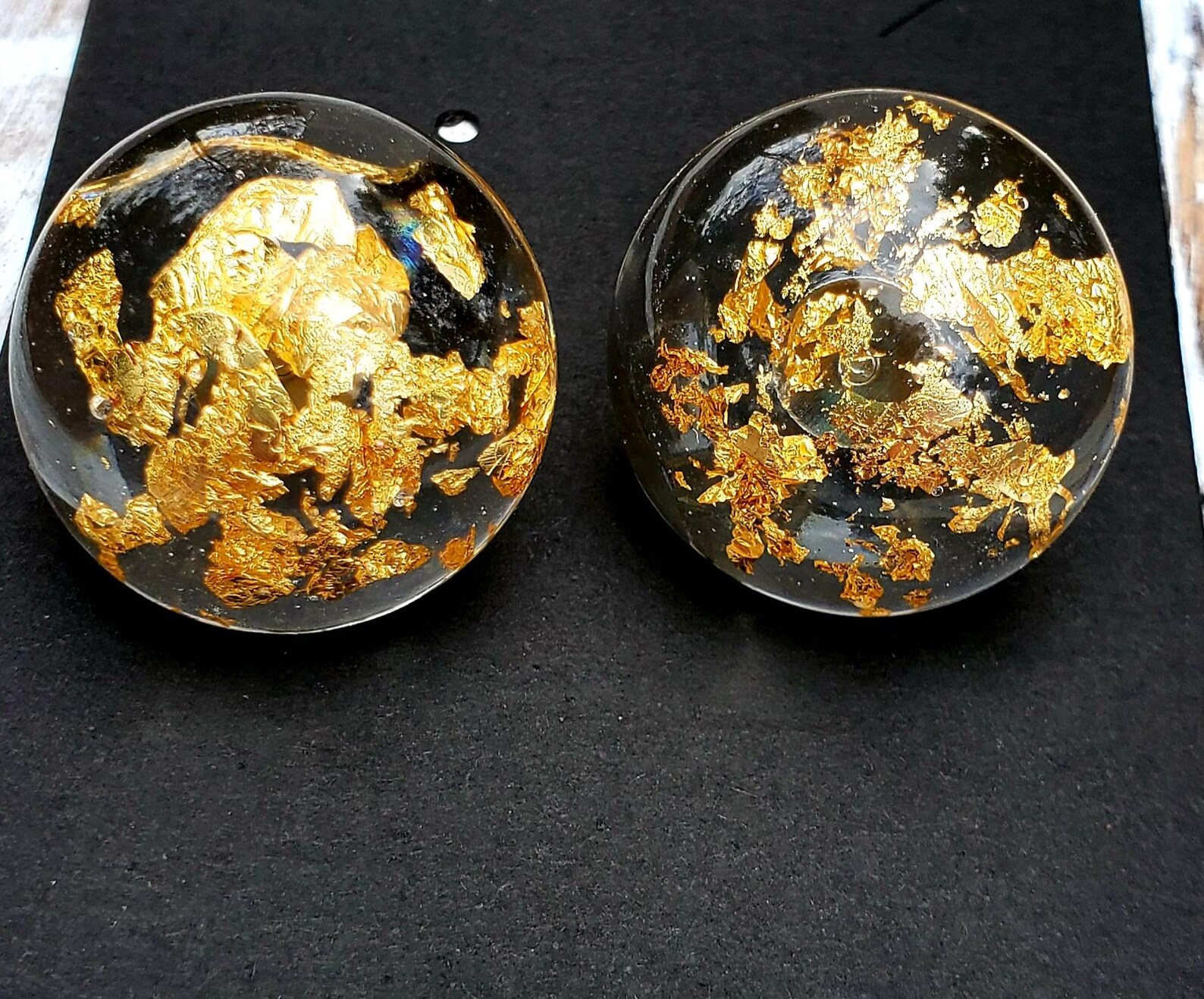 Gold Resin Earrings Gold Foil Resin Circle Stud Etsy