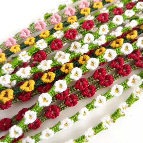 Flower Chain Friendship Bracelet, Sunflower, Daisy, Rose, Carnation