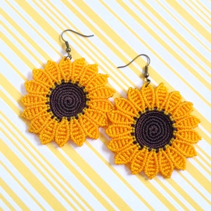 Macramé Sunflower Dangle Earrings
