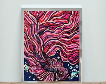 Betta Then You - Arte mural, Pintura original, Pintura sobre lienzo, Betta Wall Art, Animal Pop Art