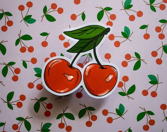 Cherries | Weather Resistant -Water bottle Decal -Vinyl Sticker -Laptop decal -Cherry Sticker