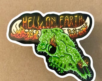 De hel op aarde | Weerbestendig -Waterfles Decal -Vinyl Sticker -Laptop sticker - Illustratie Sticker- Schedel Sticker- Westelijke Woestijn