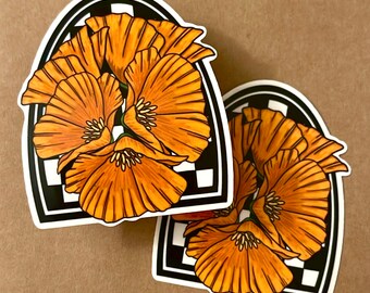 Fiori di papavero / resistenti agli agenti atmosferici - Decalcomania per bottiglie d'acqua floreali - Adesivo in vinile di papavero - Decalcomania portatile - Decalcomania floreale