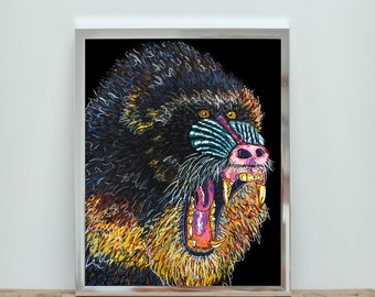 【原画】『ルドリー将軍』（マンドリル　猿　絵画　パステル画） 原画】『ルドリー将軍』（マンドリル 猿 絵画 パステル画）