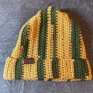 Unisex Beanie Hat Green Yellow Handmade Crochet Hat Crocheted Hat: Handmade Acrylic Yarn/green and Yellow Hat  main image 3