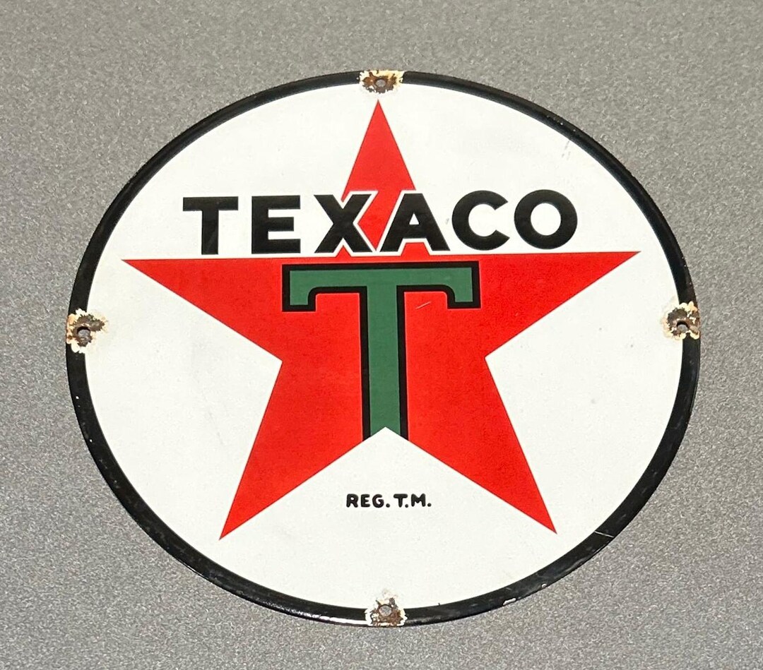 VINTAGE 12” TEXACO GASOLINE Porcelain Sign Car Oil Gas Truck Motorcycle ...