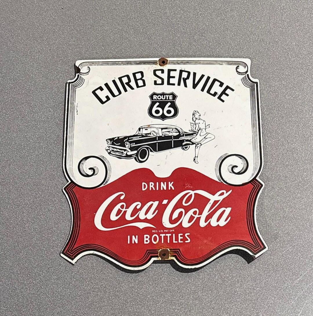 Cozza Car Sign VINTAGE 13” COCA-COLA Coke Soda Porcelain Sign Car Oil Gas Truck ...
