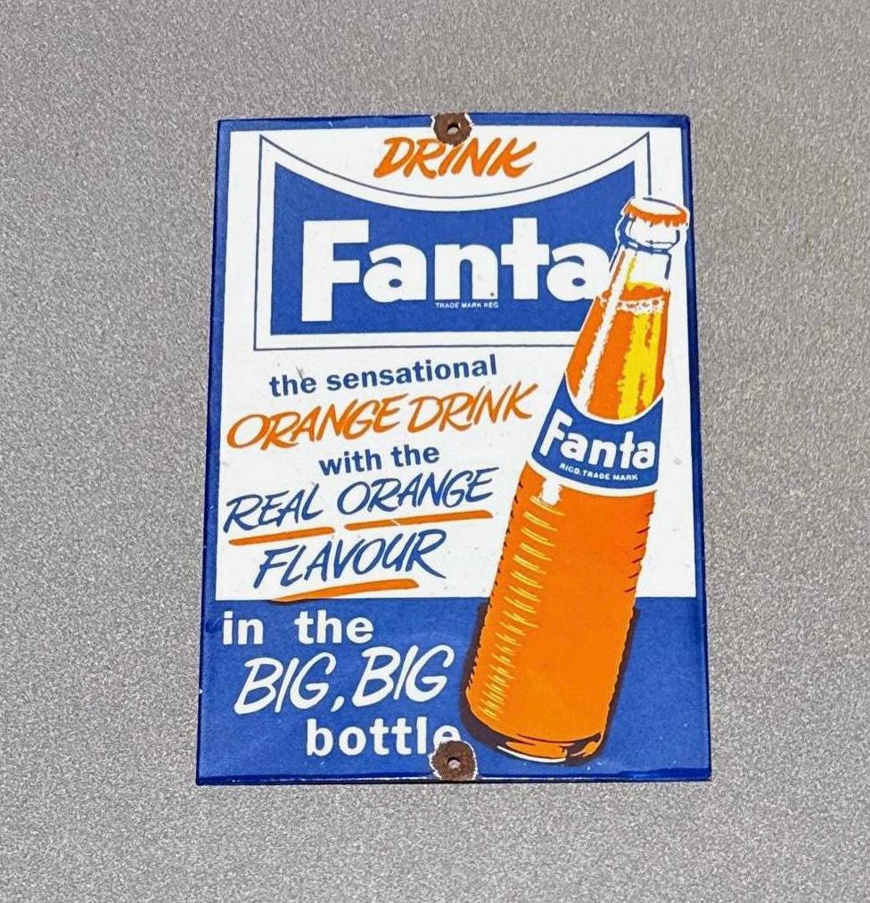 VINTAGE 12” FANTA Soda Cola Porcelain Sign Car Oil Gas Truck