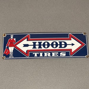 VINTAGE HOOD TIRES Porcelain Sign Car Oil Gas Truck