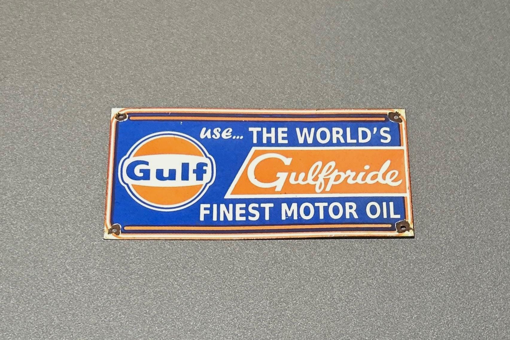 VINTAGE 12” GULF GULFPRIDE Motor Porcelain Sign Car Oil Gas Truck - Etsy