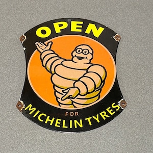 VINTAGE 14” MICHELIN MAN Tires Porcelain Sign Car Oil Gas Truck