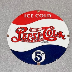 VINTAGE 12” PEPSI COLA Soda Porcelain Sign Gas Oil Car Motorcycle Truck