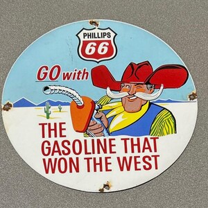 VINTAGE 12” PHILLIPS ROUTE 66 Porcelain Sign Car Oil Gas Truck