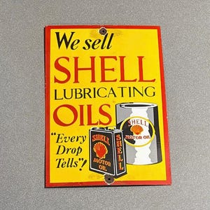 VINTAGE 15” SHELL MOTOR Porcelain Sign Car Oil Gas Truck Auto Motorcycle