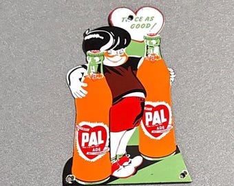 Letrero de porcelana vintage de PAL SODA Cola para coche, gasolina, camión, aceite y motocicleta