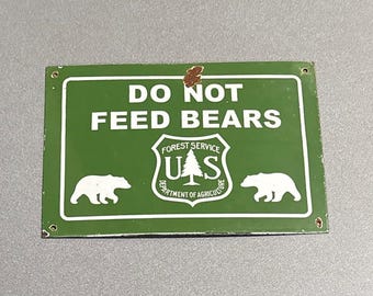 VINTAGE 14” SMOKEY BEAR Feed Forest Porcelain Sign Car Oil Gas Truck Motorcycle