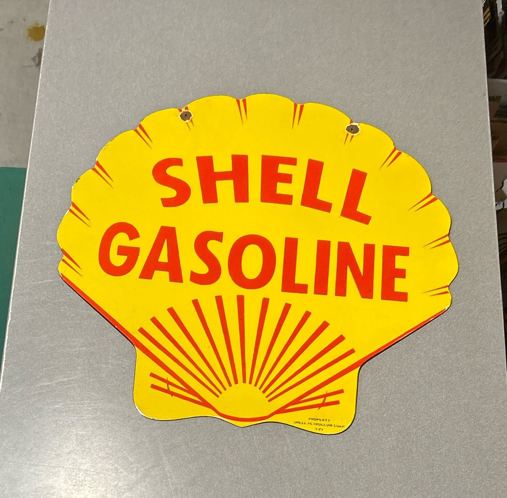 VINTAGE Double Sided Service Station SHELL 25” Motor Gas Car Oil