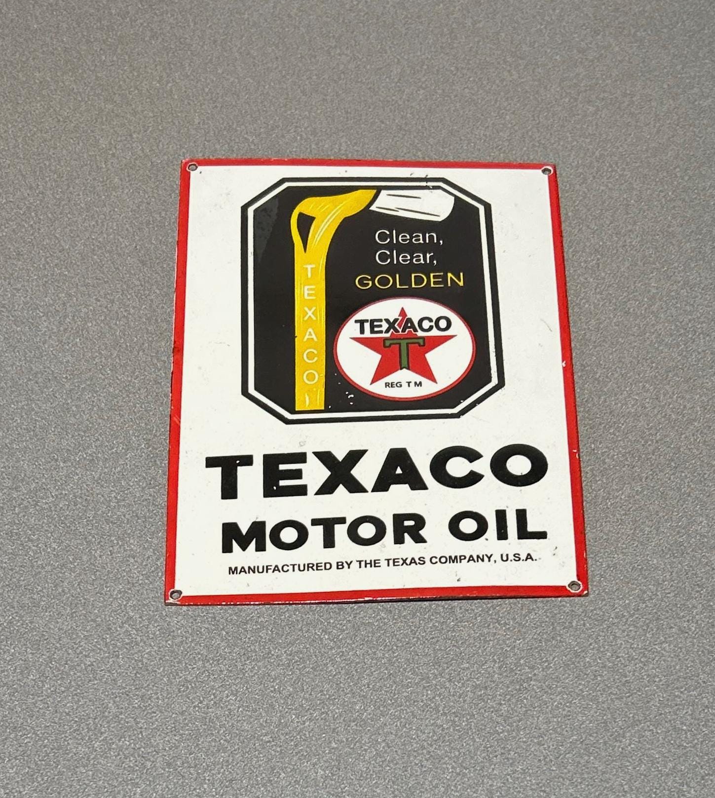 VINTAGE 12” TEXACO MOTOR Oil Porcelain Sign Car Gas Truck
