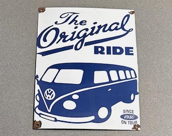 Letrero de porcelana vintage de 14” VW VOLKSWAGEN Bus para coche, aceite, gas, camión, motocicleta