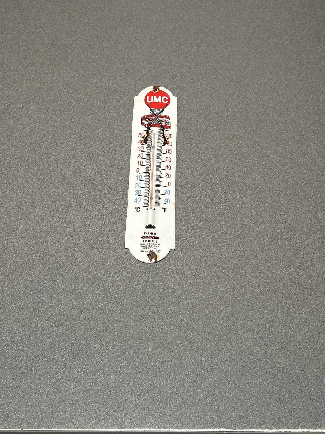 VINTAGE UMC REMINGTON 12” Thermometer Porcelain Sign Car Oil Gas Truck ...