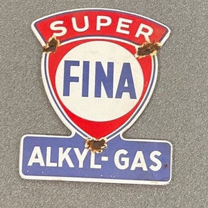 VINTAGE SUPER FINA  Porcelain Sign Car Oil Gas Truck