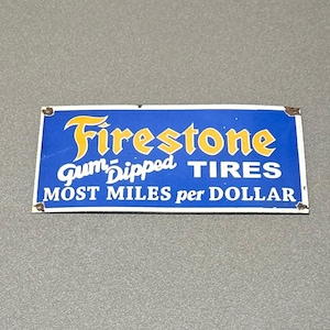 VINTAGE 12” FIRESTONE TIRES Porcelain Sign Car Gas Oil