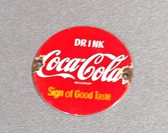 Coca-Cola ボタンサイン　ホーロー看板 VINTAGE 32” COKE Coca-cola Soda Door Push Bar Car Oil Porcelain