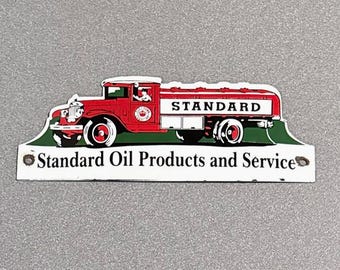 Letrero de porcelana vintage para camión de reparto de combustible Standard Oil: coche, camión, gasolina, aceite, motocicleta.