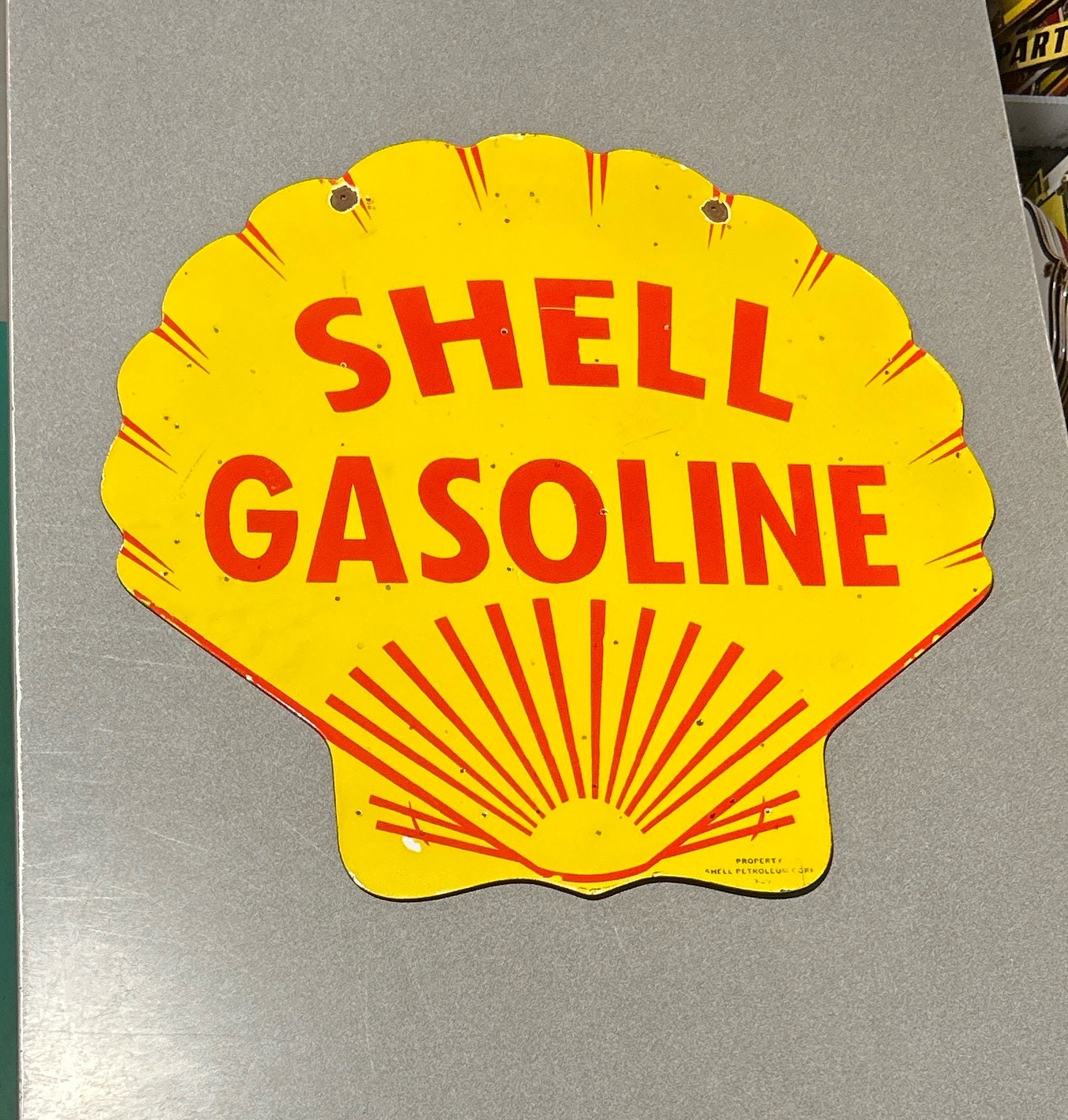 VINTAGE Double Sided Service Station SHELL 25” Motor Gas Car Oil