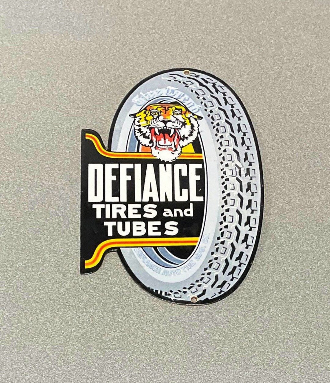 VINTAGE Rare 12 DEFIANT TIGER Tires Car Oil Porcelain Sign Etsy