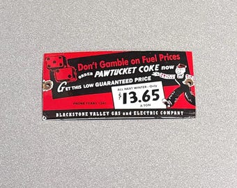 Letrero de porcelana vintage de Pawtucket Coke para coche, camión, gasolina, aceite y motocicleta
