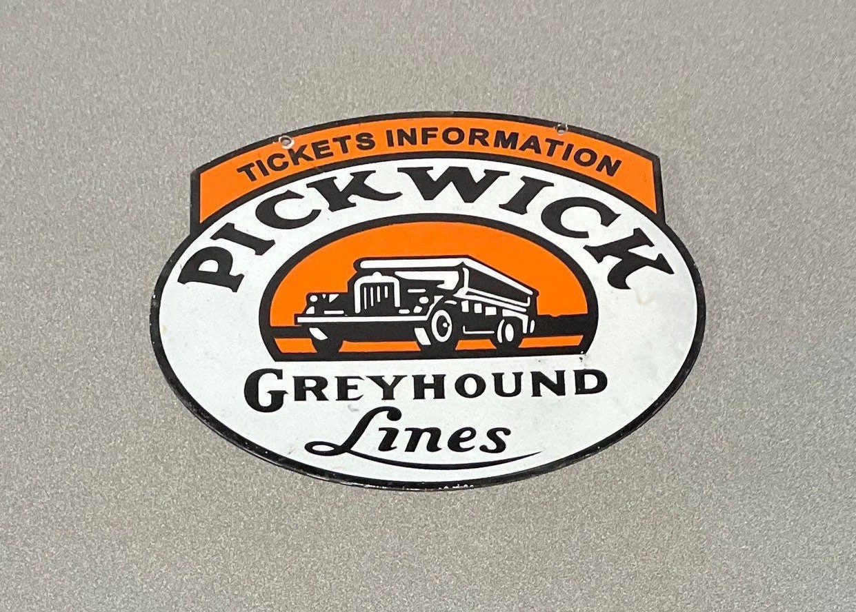 VINTAGE 12” PICKWICK GREYHOUND Porcelain Sign Car Oil Gas Truck