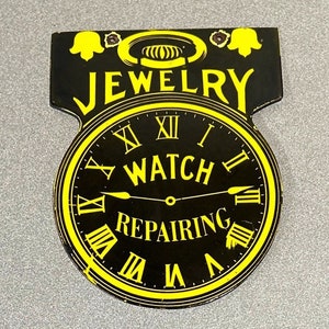 VINTAGE 12” JEWELRY WATCH Repair  Porcelain Sign Car Oil Gas Truck