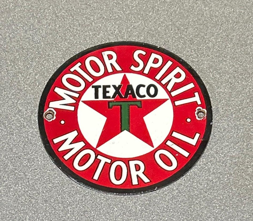 VINTAGE TEXACO MOTOR Spirit Porcelain Sign Car Gas Oil Motorcycle Truck ...