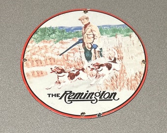 VINTAGE 12 ”Remington GUN Dog Hunt Porzellan Schild Gas Öl Auto