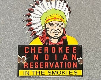 VINTAGE CHEROKEE INDIAN Reservation Porcelain Sign Car Oil Gas Truck