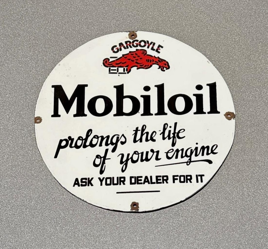 VINTAGE 12” MOBIL PEGASUS Porcelain Sign Gas Oil Car Motorcycle Truck ...