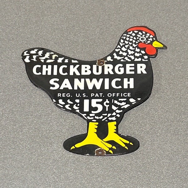 VINTAGE CHICKEN SANDWICH Porcelain Sign Car Oil Gas Truck